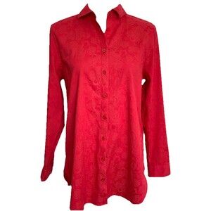 Chico's Size 1 or M (8) No Iron Stretch Rose Lines Jacquard Top Blouse Tunic